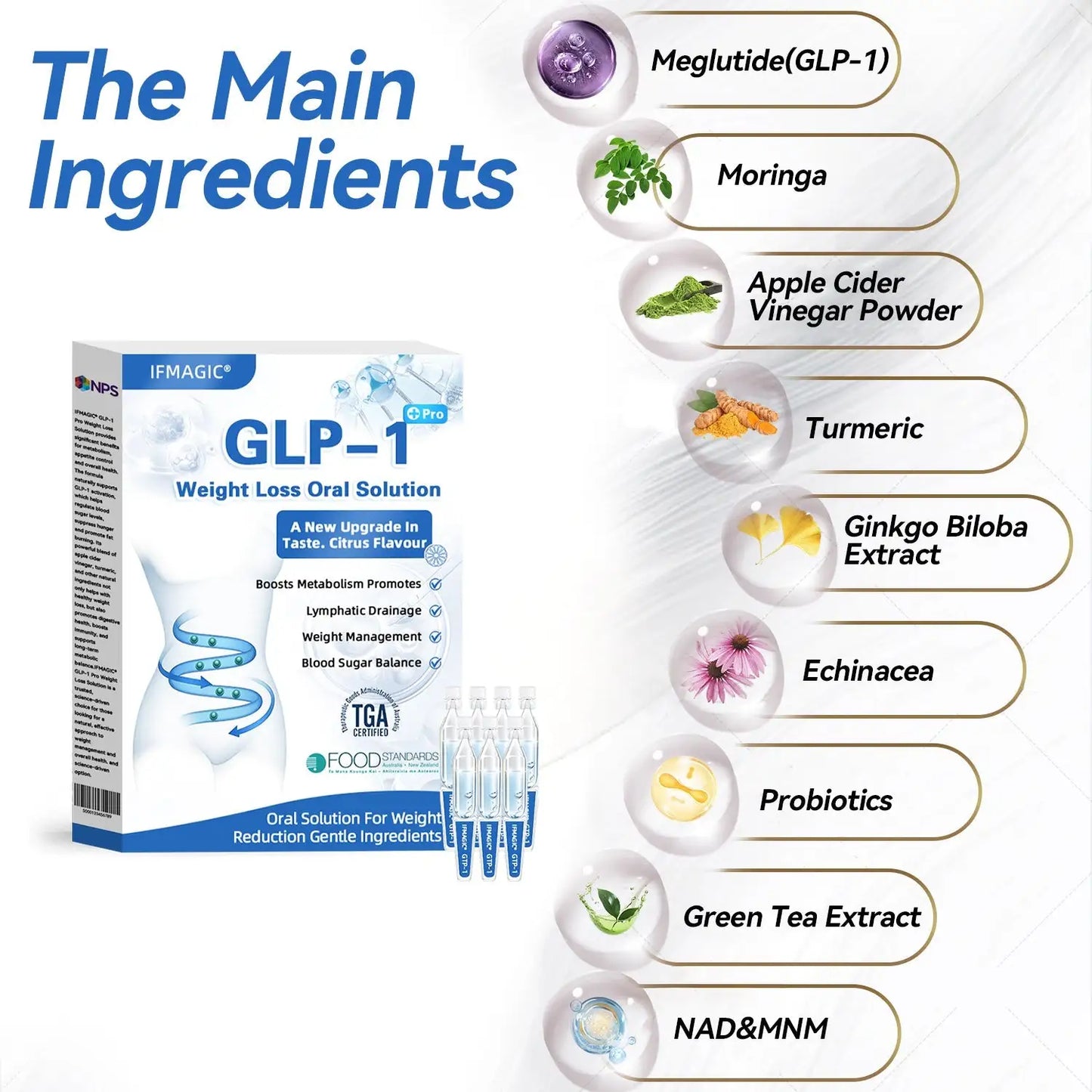 IFMAGIC® GLP-1 Pro Oral Solution for Weight Loss One dose per day – Visible results within 7 days Suitable for obesity, cardiovascular diseases, diabetes, sleep apnea, high cholesterol, high blood fats, joint problems, and more 🚀