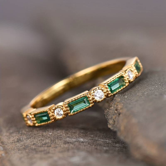 Alex - Green Pickled Zirconia Gold Ring
